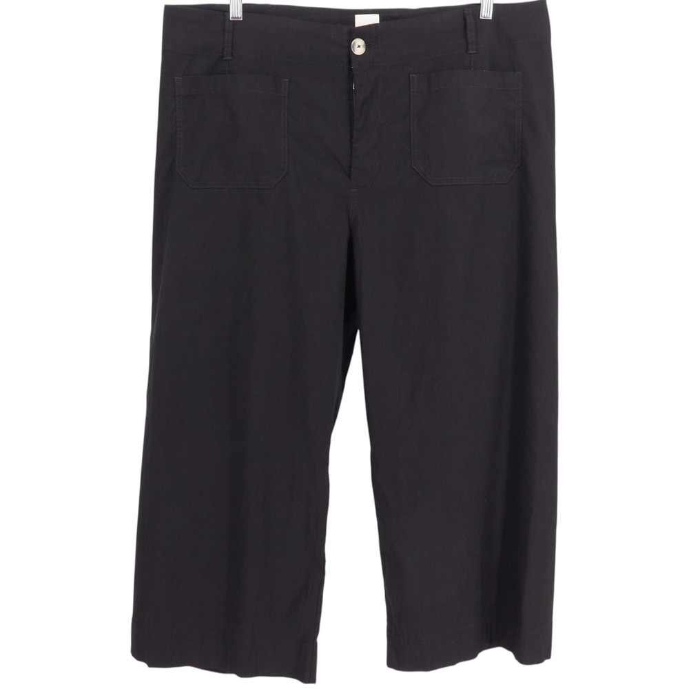 Maeve The Colette Black Wide Leg Cropped Pants Womens 22W Linen Blend Stretch